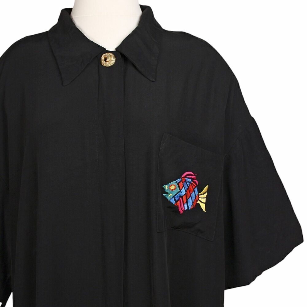 Vintage Pride & Joys Shirt Black Rayon Embroidery Plus Size 24 B54 W54 - Hey Viv - Picture 7 of 8